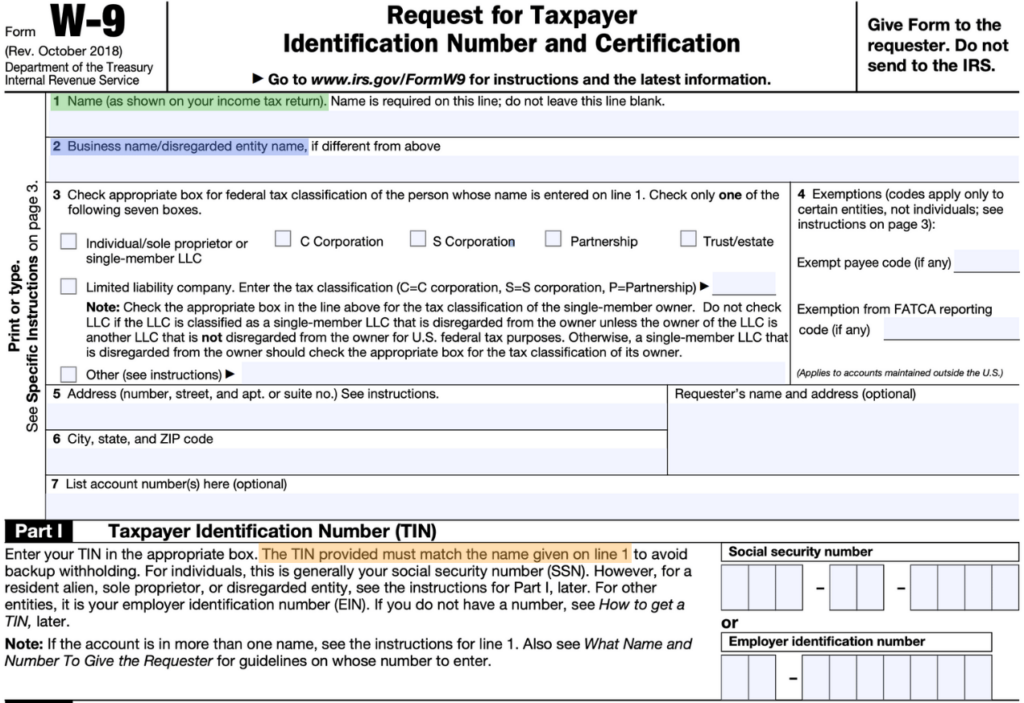 Form W-9 Part I