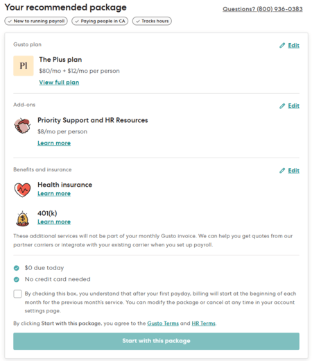 Gusto Recommended Package