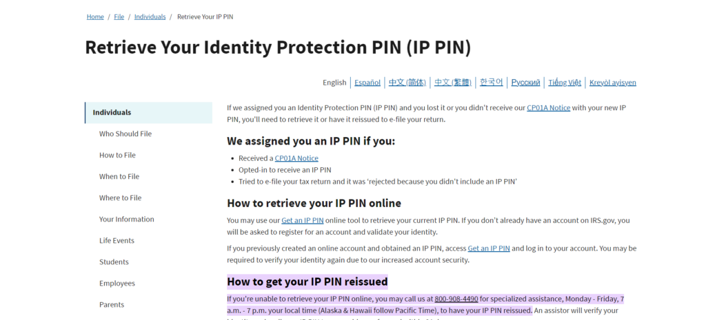 Retrieving Lost IP PINs