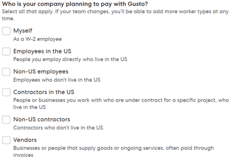 Who is your company planning to pay with Gusto