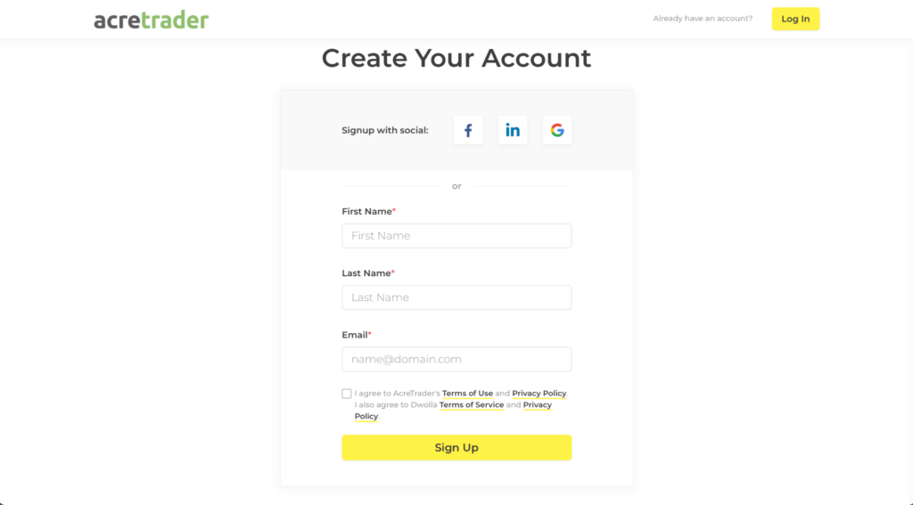 acretrader create your account