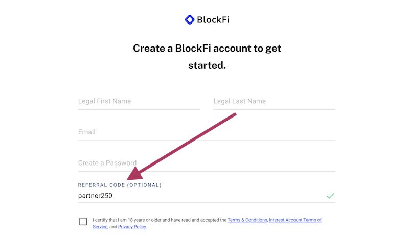 blockfi crypto sign up page