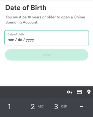 chime personal information screen