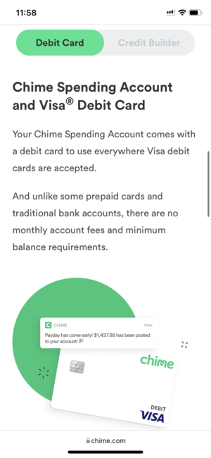 chime spending account and visa debit card