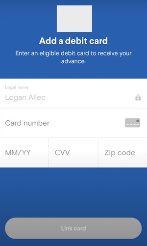 dave loan application add debit card