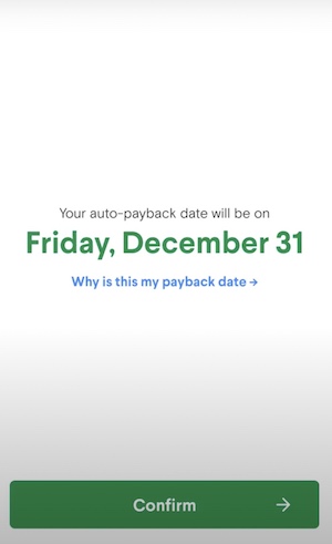 dave loan application payback date