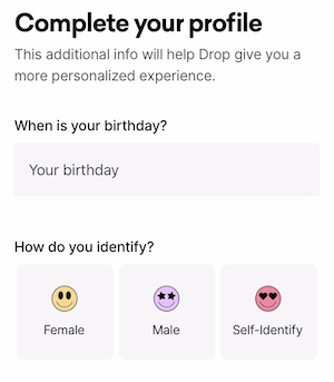 drop app profile birthday gender