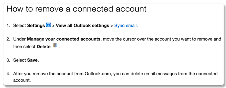 how to remove outlook account on paribus