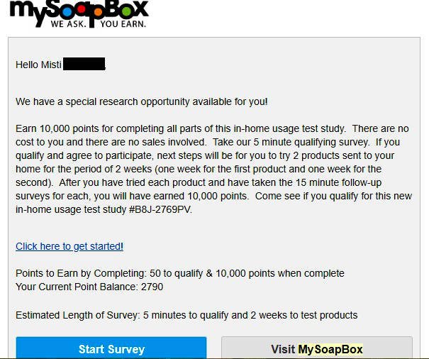 Paid Surveys MySoapBox - Study Email Invite