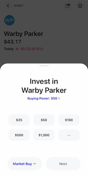 public app investing amount to invest screen