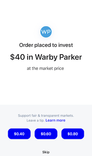 public investing app tip screen