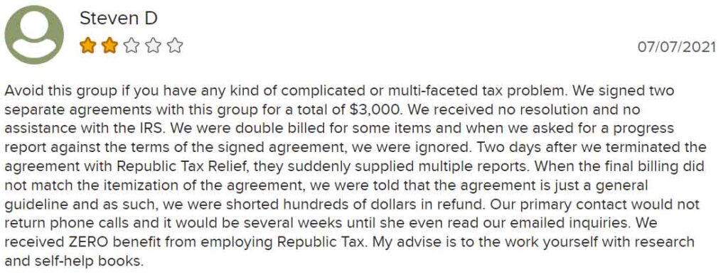 republic tax relief client review