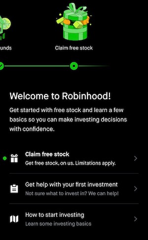 robinhood claim free stock info screen