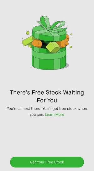 robinhood free stock signup screen