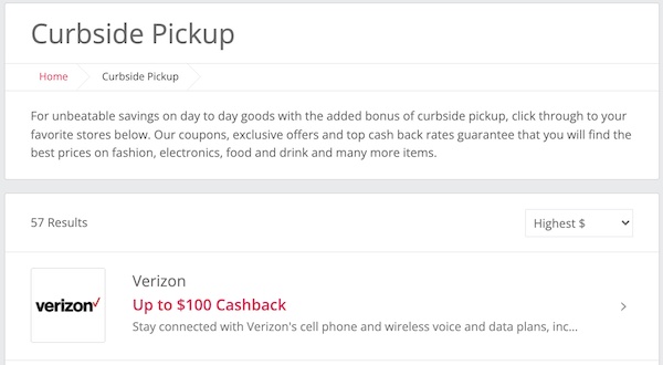 topcashback curbside pickup flat-rate offers