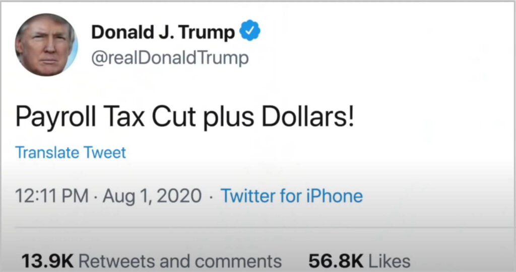 trump tweets payroll tax cut plus dollars