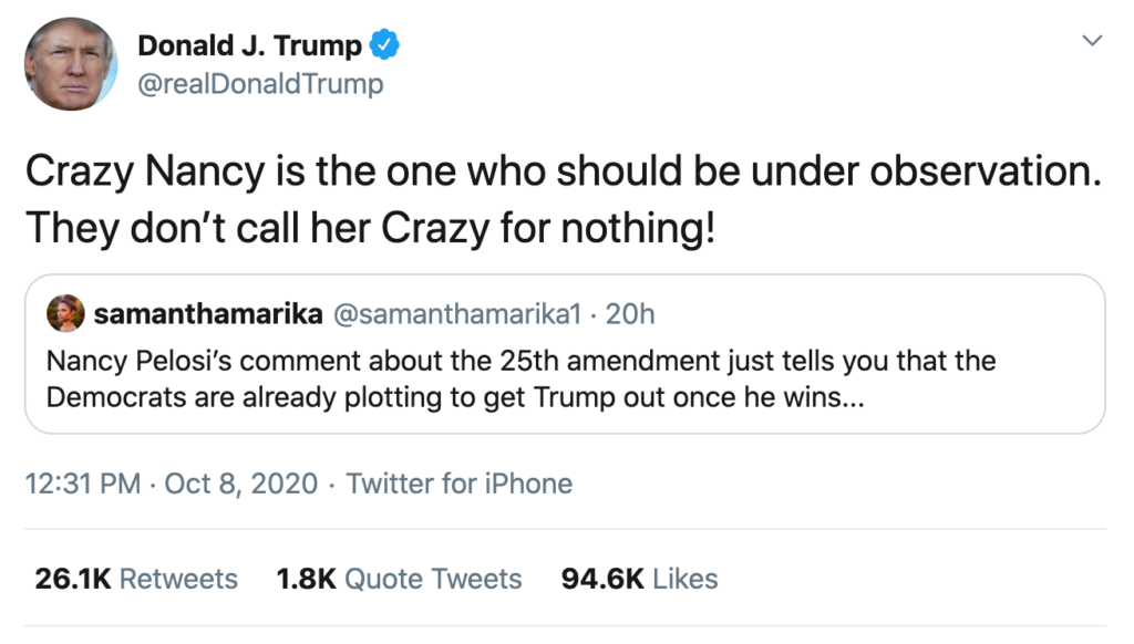 trump tweets crazy nancy